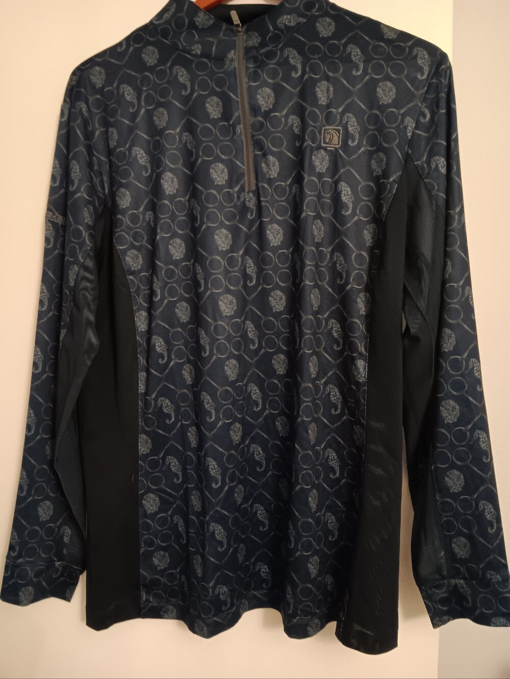 Romfh Navy and Gray Equestrian Print Quarter-Zip Pullover - Never Worn